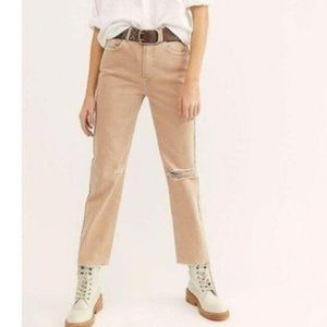 New Free People Dakota Rigid Tan Straight Leg Jean Size 26